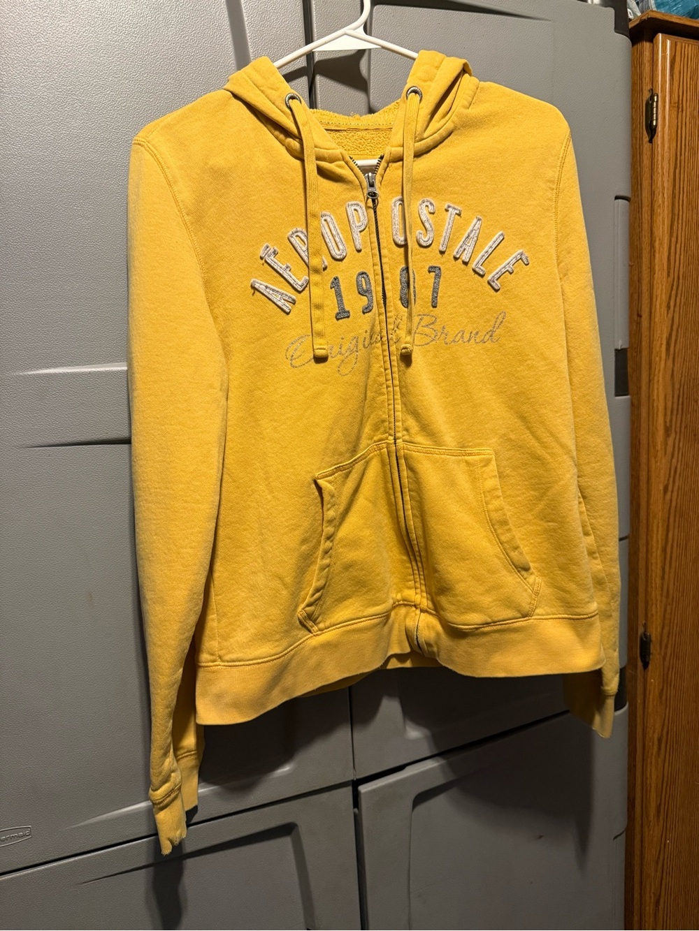 Aeropostale Yellow Zip-Up Hooded Sweatshirt